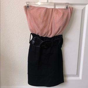 Pink and Black Strapless Dress